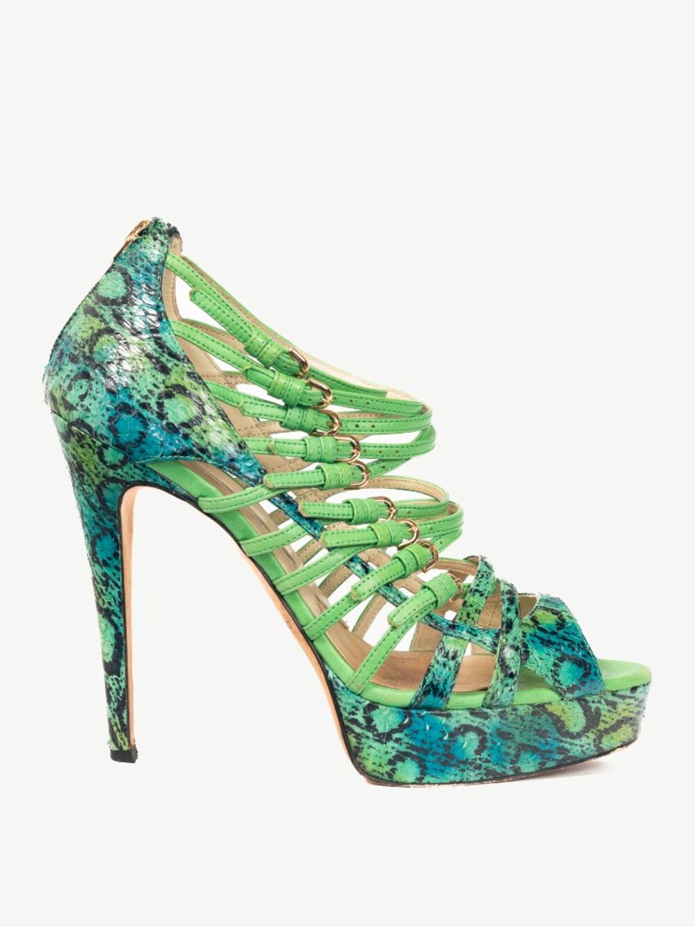 Brian Atwood SS12 Green Snake-Embossed Platform Sandals